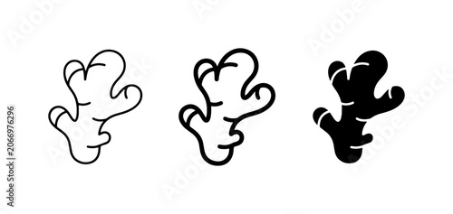 Ginger Root Icons Set: Outline, Line Art, and Solid Silhouette for Culinary and Health Graphics