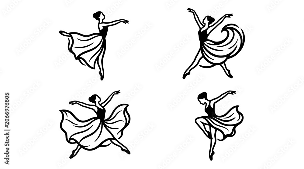 Obraz premium Four dancing women in flowing dresses.