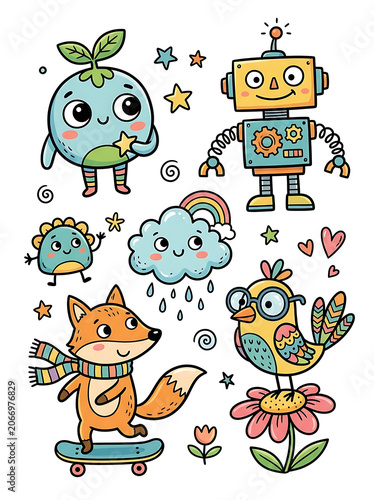 Cartoon farm animal characters celebrating harvest season.