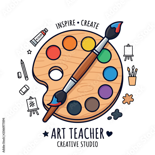 A Colorful Artist Palette With A Paintbrush For Creative Studio Branding Logo