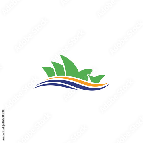 Stylized Green Leaves on Wavy Lines.