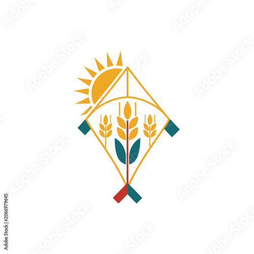 Stylized Kite with Wheat and Sun.