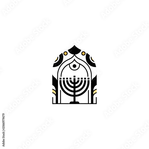 Stylized Menorah Illustration with Architectural Elements.