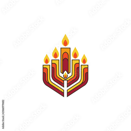 Stylized Menorah with Flames and Candle.