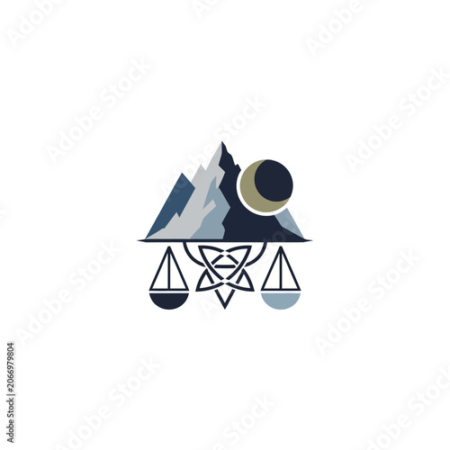 Stylized Scales with Mountain and Moon.