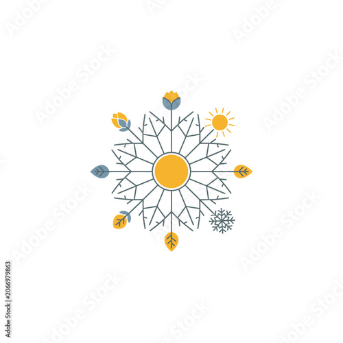 Stylized Sun with Branches and Bees.