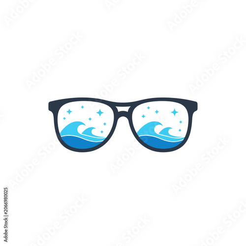 Sunglasses with Ocean Waves on Lenses.