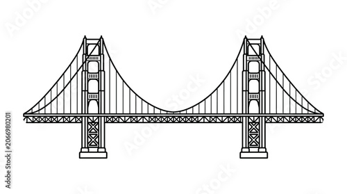 Suspension Bridge Illustration Black and White.