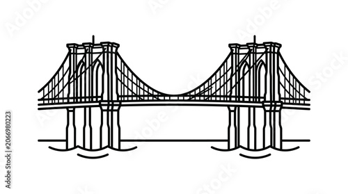 Suspension Bridge Illustration with Towers and Cables.