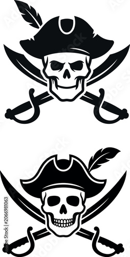 Obraz na plátně Pirate skull and crossed swords graphic black and white silhouette crossbones fl