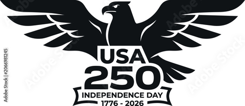 Obraz na płótnie Eagle with text commemorating usa 250th anniversary black silhouette bird prey a