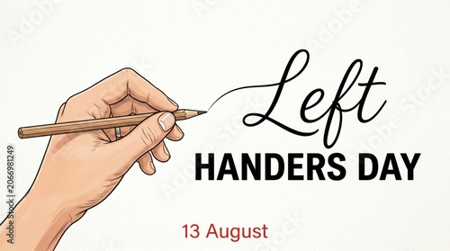 Hand writing Left Handers Day on August 13th