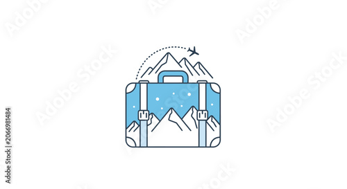 Travel bag with mountain landscape design.