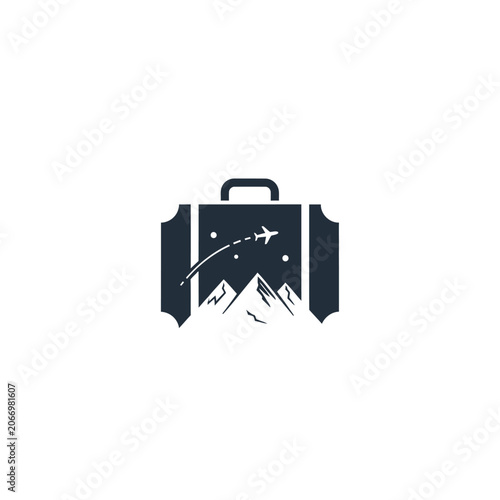 Travel Suitcase with Mountain Design.