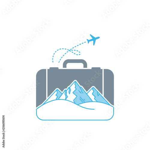 Travel Suitcase with Mountain Design.