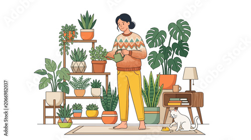 Woman holding a small potted plant.