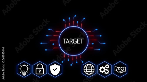 TARGET Global Business Communication Network Icon Design with Connected People and Digital Technology Concept