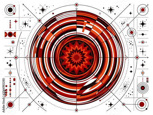Abstract concentric circles with vibrant red and orange gradient.