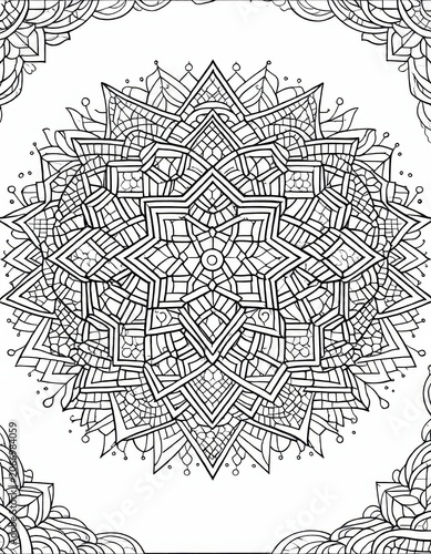 Intricate Black and White Mandala Pattern for Coloring and Meditation Art
