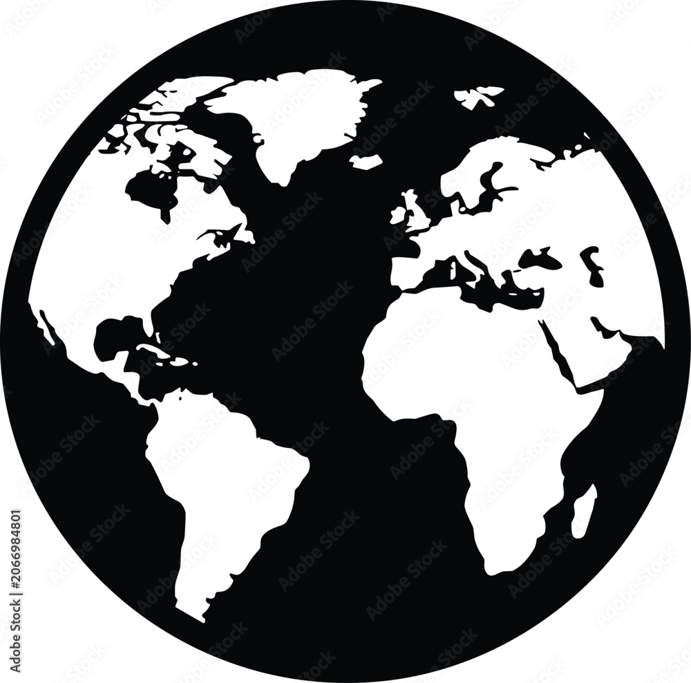 Obraz premium World Globe Silhouette Map Illustration with Continents and Global Geography