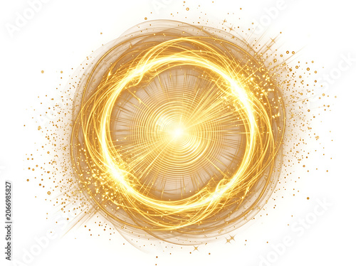 Golden spiral galaxy with cosmic dust swirls.