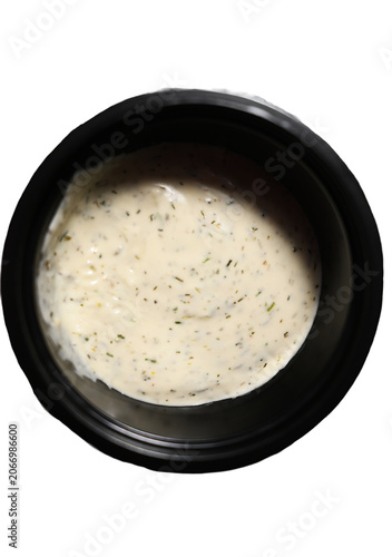 Creamy Sauce in Black Plastic Container Isolated on Transparent Background