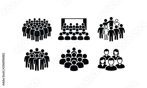 Crowd of people and diverse community social group icons set.
