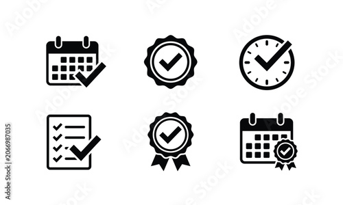 Business check mark icons and calendar date symbol set icon.