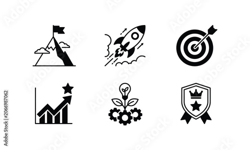 Strategy and success icons set for business growth concept.