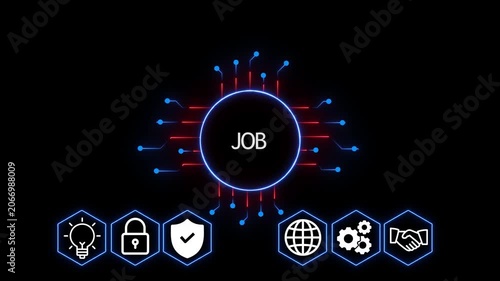 JOB Global Business Communication Network Icon Design with Connected People and Digital Technology Concept