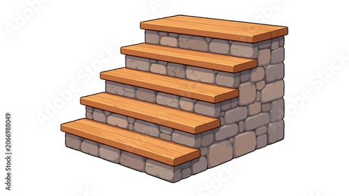 Bild auf Leinwand Cartoon wooden and stone staircase isolated on white background