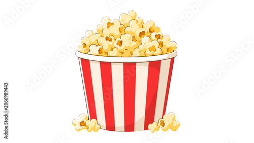 Fotografie Striped popcorn bucket filled with popcorn vector illustration