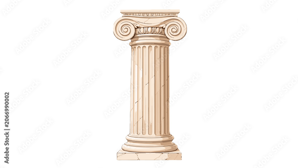 Naklejka premium Classical marble column with ornate Ionic capital illustration