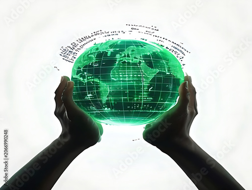 Human head with glowing green brain concept.