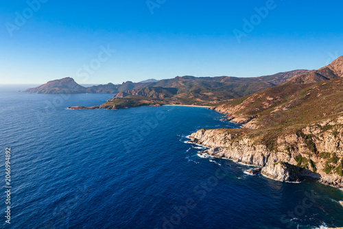 Foto Aerial panorama of Arone beach, Piana, Corsica, France