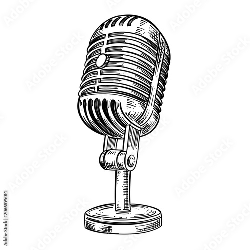 Wall Mural vintage studio microphone vector line art hand drawn illustration