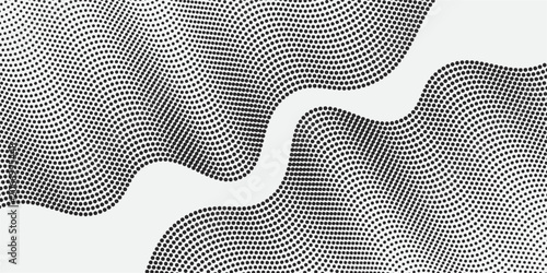 Quadro su tela Abstract halftone wave made of black dots forming smooth curves on a light background