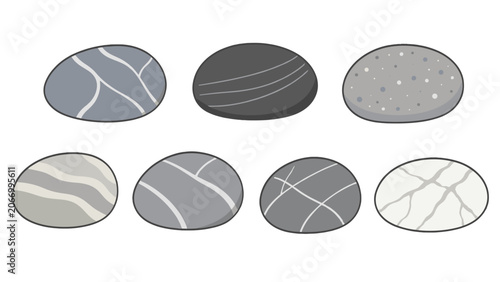Foto Set of smooth gray and white pebble stones vector illustration