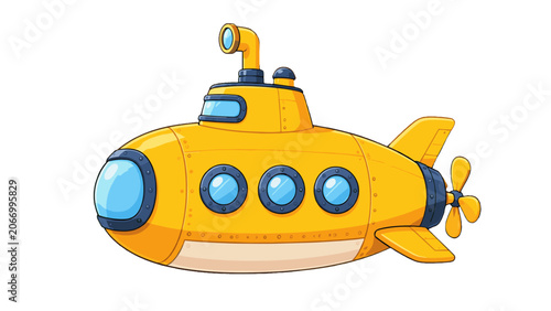 Konstfotografi Yellow cartoon submarine isolated on white background