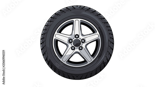 Photos Front view of car tire with alloy wheel isolated on white