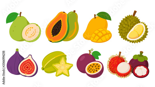 Φωτογραφία Cartoon tropical fruit sticker set with assorted exotic fruits