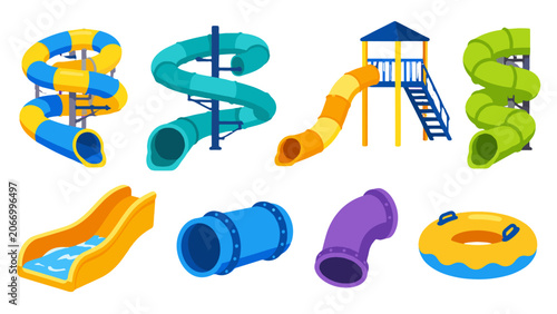 Bild auf Leinwand Cartoon water slide and tube set isolated on white background