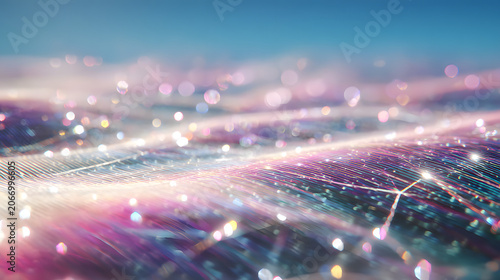 Abstract background featuring glowing lines of fiber optic data flowing through a dark space with soft bokeh light effects everywhere