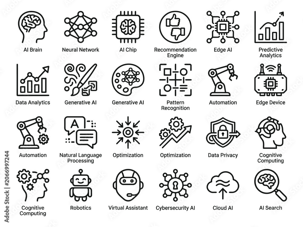 Fototapeta premium AI Assistant and Future Technology Icon Set