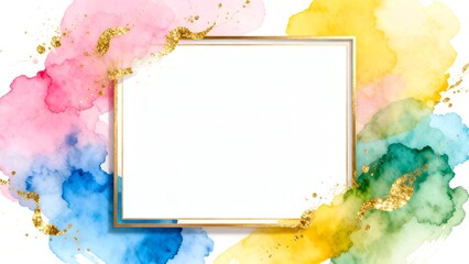Colorful watercolor frame with gold accents