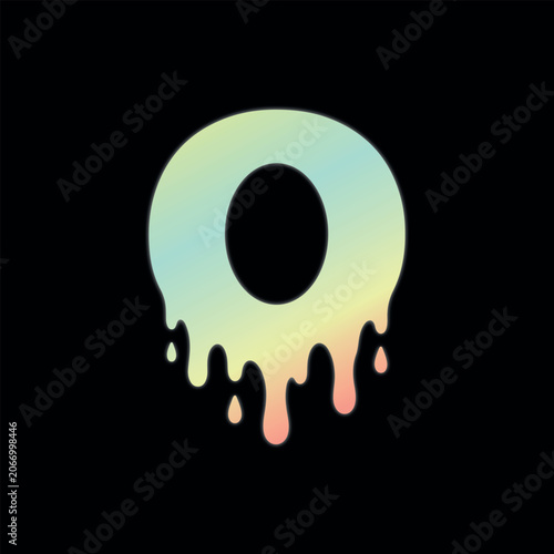 Melting Letter O Icon with Pastel Holographic Gradient and Liquid Slime Drips on Black Background
