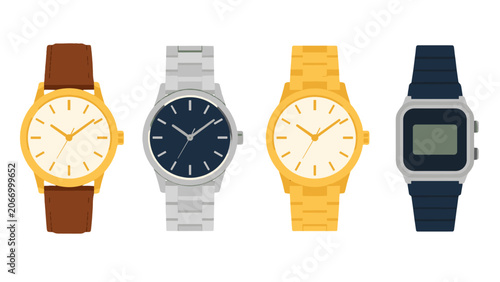 Schilderij op canvas Set of analog and digital wristwatches in flat vector style