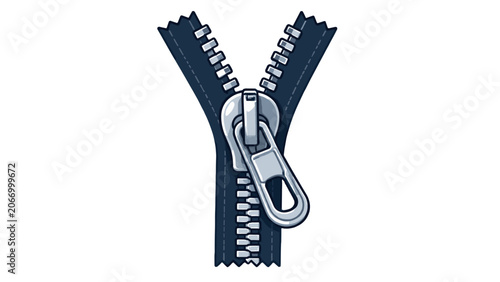 Foto Cartoon zipper with metal pull isolated on white background