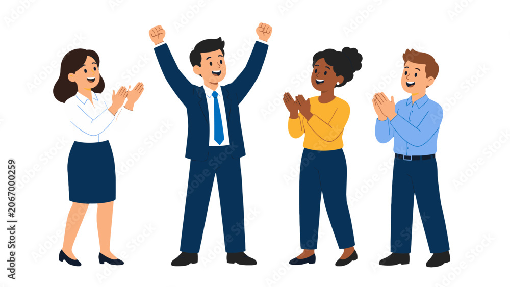 Fototapeta premium Business team celebrating success with applause and raised arms