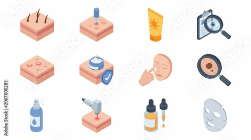 Photos Flat Design Skincare and Beauty Product Icons Set.